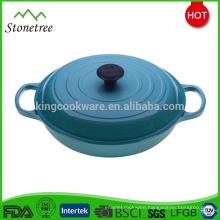 Blue Enamel Shallow Cast Iron Cookware Casserole